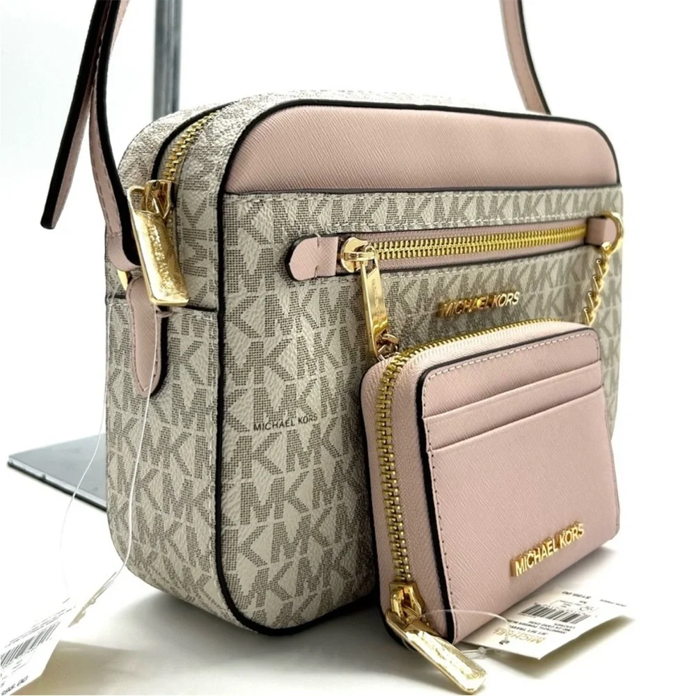 Michael Kors Jet Set LG Signature Logo Crossbody Bag & Matching Card Case Wallet